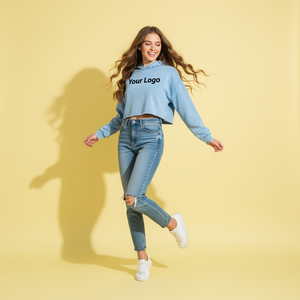 Sweat-shirt à capuche oversize imprimé pour femme, couleur pastel teinte en usine, 320GSM, épaules tombantes, haut vierge - Product Image 3