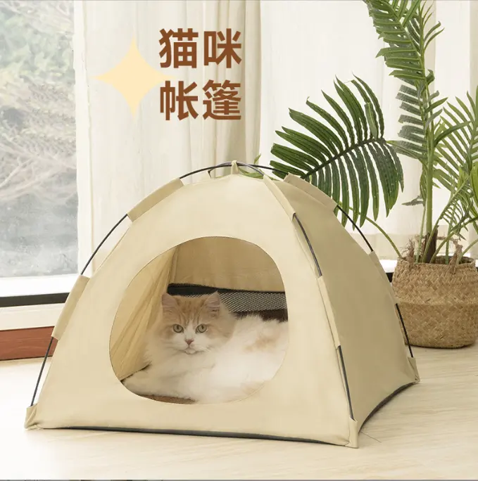 خيمة محمولة عالية الجودة قابلة للطي مقاومة للماء وبتصميم يوفر تهوية للقطط خيمة تيpee سرير للحيوانات الأليفة خيمة تخييم للحيوانات الأليفة