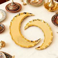 1 stks Gouden Metalen Serveerschaal Halvemaan Vorm Fruitplateau Luxe Huisdecoratie Ramadan Eid Mubarak Feest Tafeldecoratie