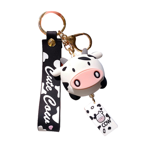 High Quality Cow Animal Keychain Creative New Design Rubber Silicone Doll Desk Ornament Coin Holder Zinc Alloy Material