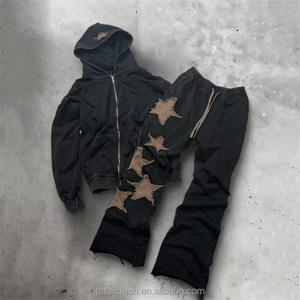 Survêtement Survêtement Surdimensionné Unisexe de Haute Qualité Personnalisé en Coton avec Broderie de Logo Empilé Pantalon de Survêtement Évasé et Ensembles de Sweat à Capuche - Product Image 2