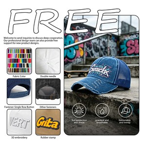 หมวกแก๊ปหนังกลับแบบกำหนดเอง Gorras 5 แผง ปักโลโก้ 3 มิติ คุณภาพสูง หมวกแก๊ปตาข่ายแบบ Trucker สั่งทำพิเศษ - Product Image 2