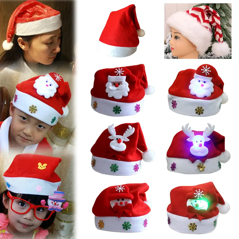 2022 Kids Adult LED Lighting Christmas Hat Santa Claus Reindeer Snowman Deer Xmas Gifts Cap New Fashion Christmas Hats