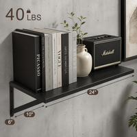 Ensemble de 2 étagères flottantes profondes de 24 pouces, étagère murale en bois pour rangement de livres avec supports triangulaires en acier robuste apparents