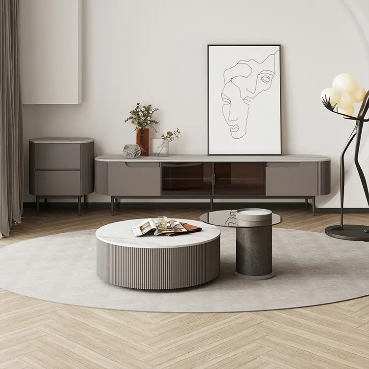 ATUNUS-muebles de sala de estar italianos, mesa de centro redonda moderna con parte superior de pizarra de mármol minimalista nórdico con cajones de madera