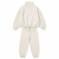 Ensemble jogging deux pièces personnalisé en gros, sweat-shirt à col montant semi-zippé et pantalon de jogging, couleur avoine chiné, avec cordon de serrage et poche plaquée, OEM