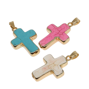 Ciondolo <span class=keywords><strong>turchese</strong></span> <span class=keywords><strong>naturale</strong></span> con <span class=keywords><strong>ciondoli</strong></span> incrociati in ottone placcato oro eleganti accessori per gioielli - Product Image 4