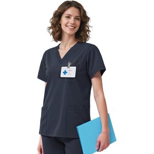 Women V-Neck Scrub Top 4 Pocket Premium Stretch Medical Workwear Hospital Uniforms - Product Image 1