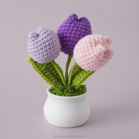 Bunga rajut Tulip buatan tangan Mini Crochet dalam Pot untuk dekorasi meja Paskah Halloween wisuda