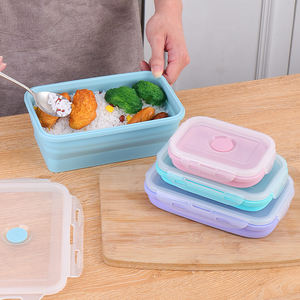 Juego de 4 cajas Bento de platino sin BPA, contenedor plegable de silicona <span class=keywords><strong>para</strong></span> almacenamiento de alimentos, fiambreras plegables portátiles <span class=keywords><strong>para</strong></span> el trabajo escolar - Product Image 4
