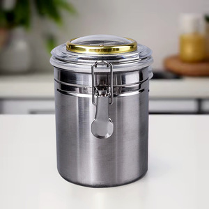 Stainless Steel <b>Storage</b> <b>Container</b> 12.5Cm Diameter Sealed Clip On Lid Coffee Tea Moisture Proof - Product Image 1