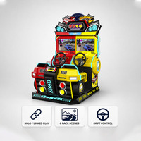 Lucky Driver Machine de jeu d'arcade de course 2 joueurs, double écran HD, simulateur de course à monnayeur en métal, garantie 1 an pour centre de jeux
