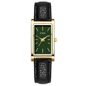 Nuevo reloj de cuarzo con correa de cuero para mujer rojo Ankela de color dorado retro rectangular simple de estilo moderno de mediados de siglo - Product Image 6