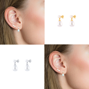 Deux façons de porter des boucles d'oreilles en argent sterling S925 simples et polyvalentes avec perles - Product Image 3