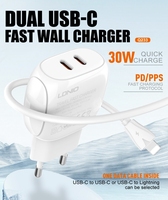 Chargeur mural intelligent LDNIO A2528C à charge rapide 30W, ultra fin, double type C, super chargeur
