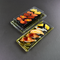 Boîte à sushi japonaise translucide à motifs, de taille variée, personnalisable en usine, conteneur à sushi rectangulaire en plastique jetable C