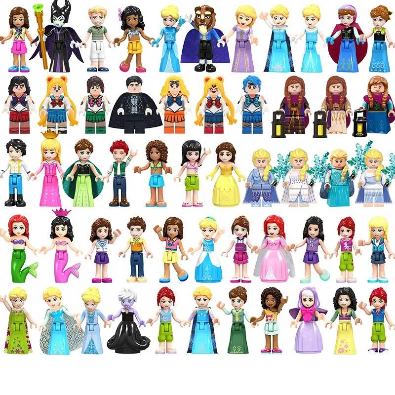 Girls cartoon Mini action girls figure Friends and princess Building Blocks Belle Beast educativos set toys children gifts