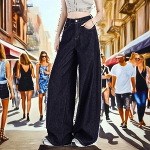 Nouveau Jean Ample Femme Grande Taille 2025 – Respirant, Imperméable, Séchage Rapide, Denim Délavé, Taille Haute – Été, Automne, Printemps - Product Image 2