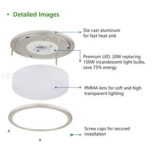 ไฟเพดาน <span class=keywords><strong>LED</strong></span> แบบฟลัชติดเพดานสำหรับห้องนั่งเล่นสีนิกเกิลขัดเงาหรี่แสงได้3-CCT 90-130V Triac 20W 13นิ้ว - Product Image 5