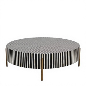 Mother of Pearl Bone Inlay <b>Round</b> Coffee <b>Table</b> Handcrafted Striped Geometric MOP Wooden Center <b>Table</b> Luxury Living Room Furniture - Product Image 1