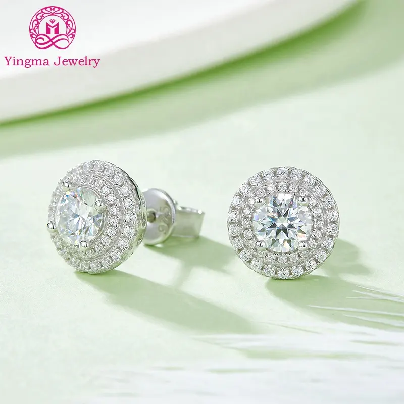 Phòng thí nghiệm tạo ra tinh tế thực moissanite Bông tai 5 mm Vòng hình dạng 925 sterling Silver 0.5 CT x 2 moissanite Bông tai phụ nữ sang trọng