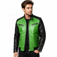 Blouson de motard en cuir véritable OEM, style Cafe Racer, à blocs de couleur personnalisés, en cuir de vachette pleine fleur, matelassé losanges, avec col en tricot côtelé aux épaules