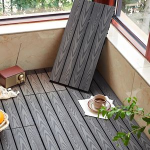 พื้นระเบียง WPC ลายนูนสีเทา ขนาด 30*60*2.3 ซม. แบบประกบกันได้ สำหรับใช้ภายนอกและภายในอาคาร เช่น ระเบียง - Product Image 1