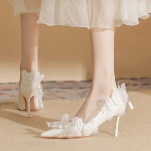 Zapatos de novia blancos, tacones altos sexys y exquisitos, zapatos de salón de baile con punta en pico y tacón alto para boda - Product Image 2