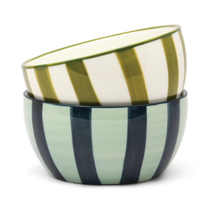 Ensemble de 2 bols Bella Dip, vert olive et bleu rayé, en céramique - Product Image 1