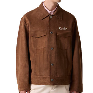 Veste en <span class=keywords><strong>daim</strong></span> marron pour hommes, manteau en cuir souple classique à la mode, vêtements d'extérieur confortables et durables pour le streetwear d'affaires - Product Image 2
