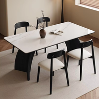 Table de salle à manger extensible en bois massif avec plateau en marbre rectangulaire pour 4 à 6 personnes et ensemble de chaises