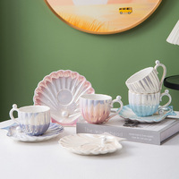 Ensemble tasse et soucoupe en céramique écologique résistant à la chaleur, motif coquillage nacré, mug sirène irisé avec poignée en perle, idéal pour café, mariage, cadeau