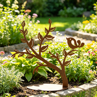 Décoration de jardin populaire en fer forgé, motif oiseau sur branche, effet rouillé, pour aménagement paysager de jardin et de cour arrière