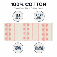 Tissu 100% Coton Teint en Fil Dobby à Rayures Florales 138 g/m² 57/58 po Doublure Texturée Creuse pour Jouets, Robes et Literie pour Bébés et Enfants
