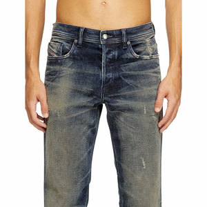 Jeans droits délavés pour hommes, <span class=keywords><strong>bleu</strong></span> foncé, coupe slim, denim délavé, <span class=keywords><strong>pantalon</strong></span> décontracté, streetwear, OEM ODM, usine personnalisée - Product Image 4
