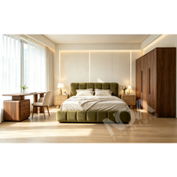 Offre Spéciale : Ensemble de Meubles de Chambre à Coucher – Lit Bulle en Velours Vert Olive / Lit Capitonnée Blanc Festonné, Armoire, Commode et Bureau de Rangement
