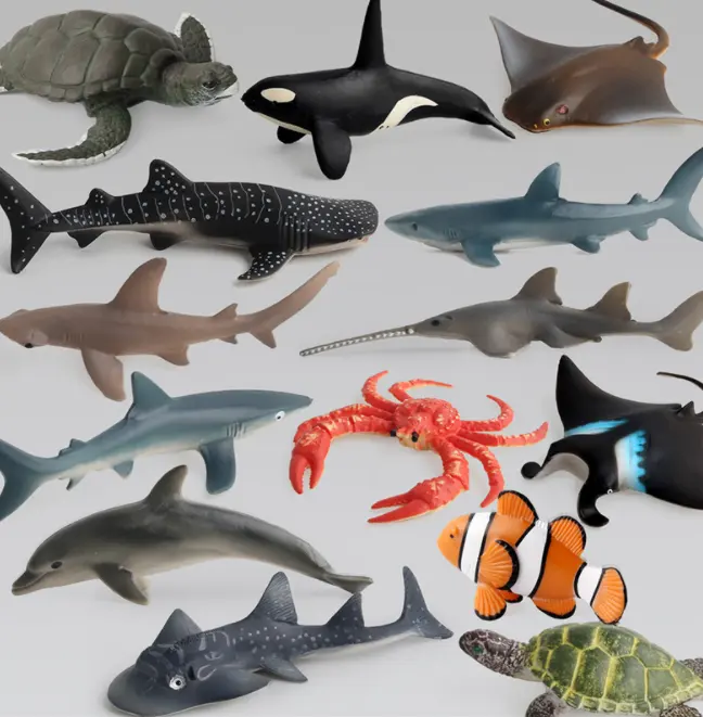 3d shark dolphin sea turtle crab whale fish ocean animal figurine collezione in pvc modello giocattoli per oem cute little doll maker