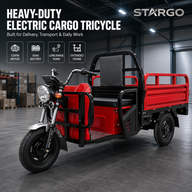 1200W Electric Open Body Cargo Tricycle 3 Wheel Delivery Scooter Heavy Duty Commercial Transport Vehicle 50-70Km/h 90km Range