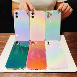 新设计光泽渐变彩虹TPU手机外壳适用于iPhone 13 12迷你11 Promax激光保护器外壳后盖
