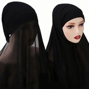 Hijab instantané en jersey de mousseline avec bonnet, couleurs unies, vente en gros en ligne de Malaisie, écharpes pour adultes de haute qualité à prix raisonnable - Product Image 2