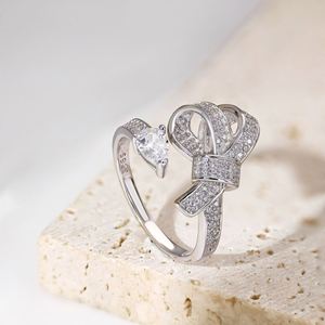 Dylam New Arrival Stylish S925 <b>Silver</b> Jewelry Rhodium Plated Resizable 5A Cubic Zirconia Sparkling <b>Adjustable</b> Bow Tie <b>Rings</b> - Product Image 5