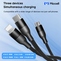 Kabel Data Charger OEM 3-in-1 3A Fast Charging Nylon Braid 100W PD Type-C ke Type-C Tembaga Murni untuk iPhone 16 15 14 Pro