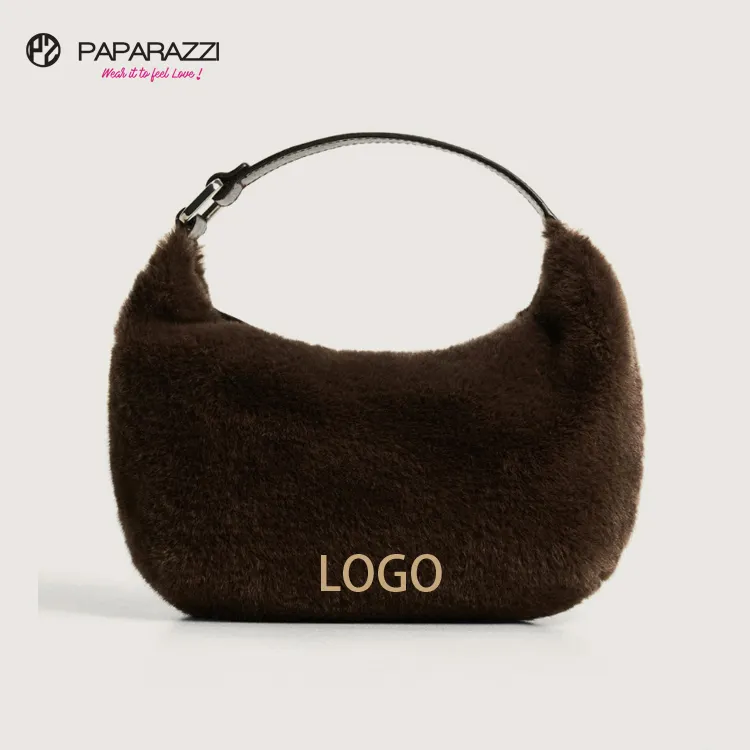 Paparazzi PA0409 Free Tax Vegan Faux Pu Leather Handle Fur Bag Small Hobo Bag Handbags For Women