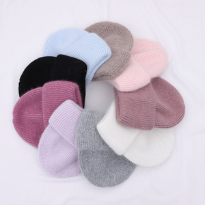 Bonnet d'hiver pour <span class=keywords><strong>femme</strong></span> en <span class=keywords><strong>fourrure</strong></span> de lapin douce, tricoté, chaud, style bonnet à revers, couleur unie, pour temps froid, décontracté et quotidien - Product Image 2