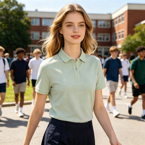 Polo in Cotone Pettinato Sorona Tinta Unita con Colletto, Traspirante e Assorbente, per Uniforme Scolastica e Abbigliamento Casual, Personalizzabile con Logo - Product Image 4