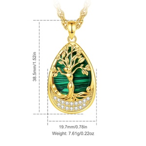 Nuova Collana in Malachite a Goccia con Pendente Albero della Vita in <span class=keywords><strong>Oro</strong></span> 24K, Elegante Gioiello Verde a Forma di Pera, Regalo per Donne - Product Image 2