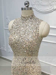 Ruolai OEV-L4319 seksi yüksek boyun kolsuz boncuk payetli kokteyl elbiseleri Mermaid kısa abiye - Product Image 2