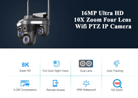 Caméra de sécurité extérieure sans fil FFvideo 4/5 objectifs 16/20MP, zoom 10x, 360 degrés, vision nocturne, audio bidirectionnel, Cloud IPC, écran 3,5 pouces