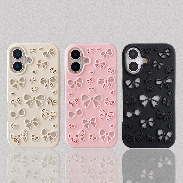 INS Cute 3D Pretty Bowknot Hollow-Out Soft Silicone Cases for iPhone 16 Pro Max 13 14 15 16 17 Air Phone Back Cover