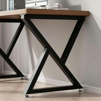 Lot de 2 pieds de table en fer en forme de X, robustes et industriels, avec pieds réglables pour table à manger, table basse, console